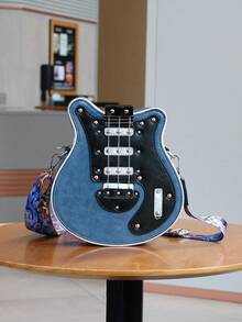 Túi đựng đàn guitar mini kiểu Mỹ Y2K Baddie Retro sáng tạo cá nhân hóa mới năm 2025, Túi đựng đàn guitar bass bất đối xứng, Túi đeo vai, Túi đeo chéo, Trang trí đinh tán xích Màu tương phản Túi đeo rộng dành cho cả nam và nữ (Kích thước nhỏ) - Màu xanh lam - Xem 9