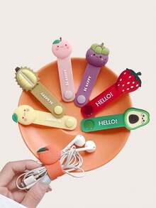 2 件随机卡通水果图案硅胶线缆整理器 - 彩色 - 查看 2