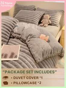 3pcs Fluffy & Super Soft Duvet Cover Set - Faux Fur Feather Duvet Cover Set, Plush Duvet Cover Set, Boys Girls Dorm Bedding 1pc Duvet Cover With Zipper Closure And 2pcs Pillow Shams, Comforter Not Included, Twin, Full, King, Queen Size