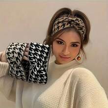 许多女士黑白千鸟格秋冬羊毛发带时尚新款十字宽边针织运动束发带发饰秋季头巾女头巾时尚头巾运动吸汗带秋季头带度假装女 - 彩色 - 查看 6