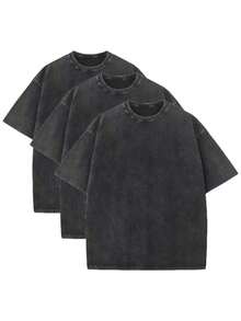 3 Pack Men's Vintage Washed Oversized Cotton T Shirts Loose Fit Short Sleeve Casual Streetwear Unisex Tops - 3 chiếc màu đen - Xem 1