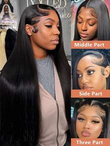 NARNI 38 40 Inch 13x4 Lace Front Wigs Human Hair Pre Plucked Straight Human Hair Wig 250% Density Brazilian Virgin Straight HD Lace Frontal 13x4 Glueless Wigs Human Hair For Women Natural Color - Natural Black - Xem 3