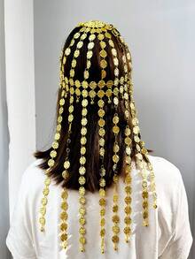 1件中东复古宫廷硬币面具，肚皮舞脸链，新款创意头饰，金合金硬币流苏头带，中东流行头饰情人节配饰 - 均碼 - 查看 9