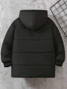 Boys' & Teens' Casual Outdoor Simple Solid Color Padded Coat With Pockets, Autumn/Winter - Black - View 3
