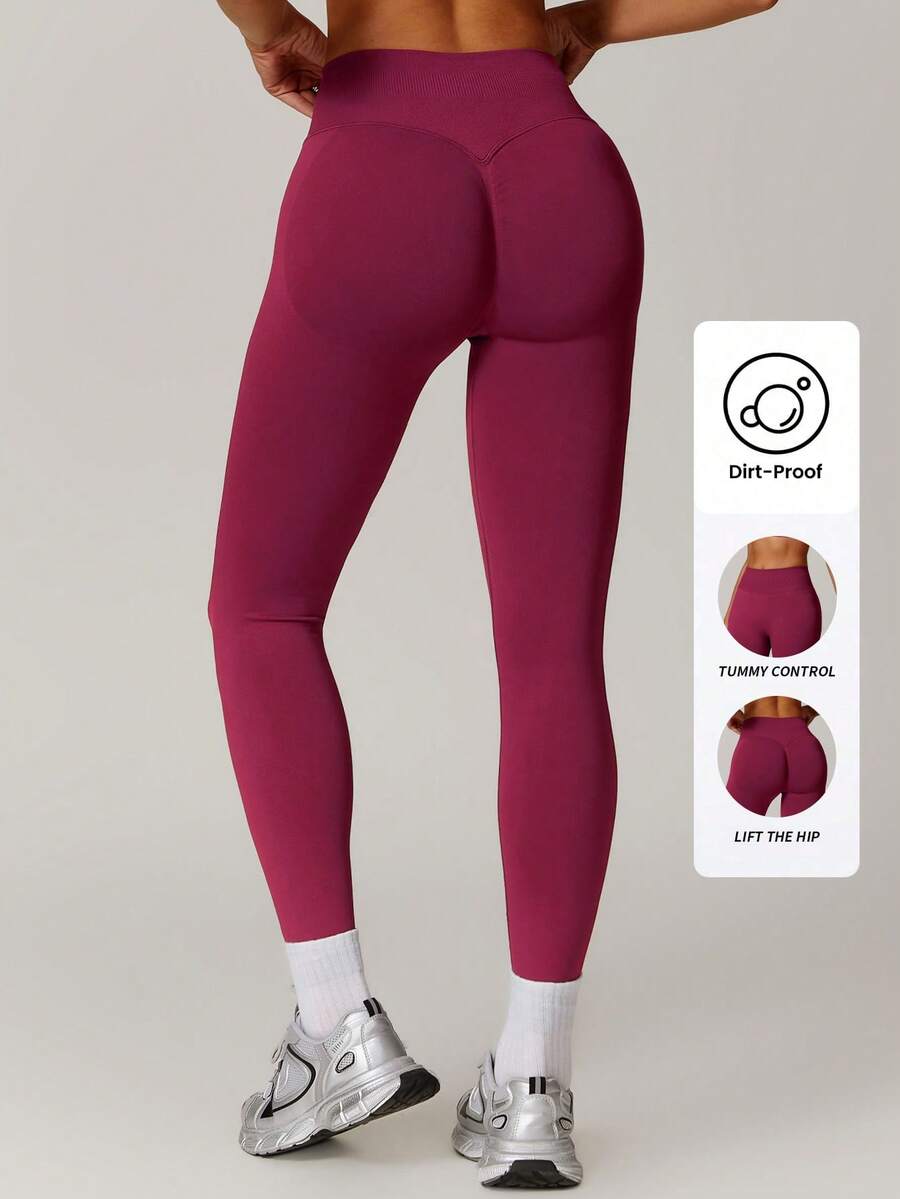 Yefecy 高腰瑜伽紧身裤，塑形运动瑜伽裤，适合健身、跑步、骑行、瑜伽、匹克球和其他休闲运动 - 酒紅色 - 查看 1