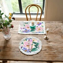 1 peça de jogo americano com estampa floral vintage, jogo americano de jantar com borlas de linho, decoração de mesa lavável, decoração de quarto, jogos americanos, porta-copos, jogos americanos de mesa de jantar de cozinha, decoração de festa interna e externa, decoração de casa, presente ideal - Multicolorido - Ver 6