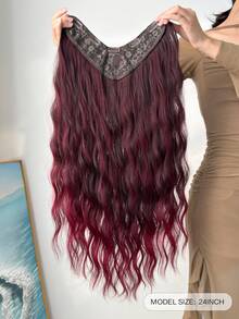 Peluca de fibra sintética resistente al calor en forma de V de 24 pulgadas de color vino tinto, adecuada para que las mujeres y niñas la usen en fiestas y para uso diario - Rojo degradado - Ver 5