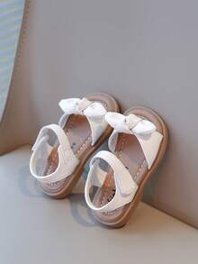 New Girls Flat Sandals With Rhinestone, Pearl & Bow Design, Soft Non-Slip Soles, Lightweight & Comfortable, Versatile & Elegant For Summer - Beige - View 5