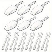 12pcs Clear Plastic Ice Tongs Ice Scoop Set Buffet Serving Tongs, Clear Kitchen Tongs, Flour Scoops For Canisters, Plastic Tongs For Buffet Barbecue Party Food Ice Appetizer Salad - Clear/12pcs - View 2