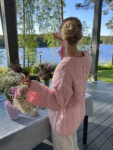 Áo len chui đầu SEREN mùa thu đông cổ tròn khoét rỗng màu hồng mới dành cho nữ, phong cách Hàn Quốc nhẹ nhàng và thanh lịch, đơn giản, giản dị, thích hợp cho hẹn hò, đi chơi, đi làm hàng ngày, áo len siêu mỏng trong suốt, quần áo mùa thu cho nữ, mùa thu sang trọng, ngày lễ tình nhân - Hồng - Xem 7