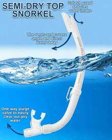 Reef Tourer Adult Single-Window Mask & Snorkel Set, Semi-Dry Top, Purge Valve, Panoramic Wide View Tempered Glass Lens, Snorkeling Gear For Ages 10+ With Reusable Travel Mesh Bag, RC0105 - White - View 4