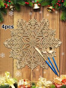 1/4/6pcs Christmas Snowflake PVC Gold Foil Placemats, Christmas Hotel Restaurant Decor Heat Insulation Non-Slip Table Mats, Suitable For Wedding Party, Valentine's Day, Holiday Celebration, Picnic, Birthday Banquet Table Decoration