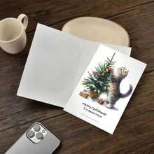 1 pieza Tarjeta de felicitación navideña australiana con sobre, 11cm X 16cm - Diseño encantador de gatos besándose con adornos festivos, ideal para amigos, familia y amantes de los gatos, tarjeta de celebración navideña conmovedora