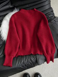 Sweater Leher Halter Merah Natal, Pullover Rajut Wanita untuk Musim Gugur/Dingin - Merah - View 4