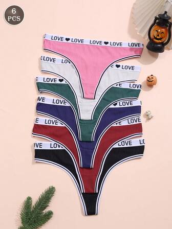 6条装女士时尚多色丁字裤