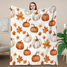 1 pièce Couverture en flanelle douce à l'imprimé vintage d'automne avec citrouille et feuille d'érable. Chaude et confortable, multi-saisons et multi-usages. En polyester avec impression numérique. Convient pour le canapé, le lit, la voiture, le bureau, le camping, les voyages, les cadeaux - Multicolore - Voir 5