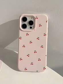 1 pieza Funda de teléfono TPU mate con cobertura completa, a prueba de caídas y resistente a arañazos, con diseño lindo de cerezas rosas, compatible con iPhone 16, 15, 14, 13, 12, 11 Pro Max, a prueba de agua y golpes - Multicolor - Ver 1