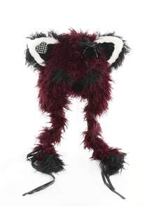 卷曲可爱帽子，朋克风格动物耳朵帽子配编织假发，万圣节服装角色扮演道具帽