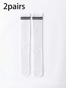 2pairs Kids Striped Pattern Casual Over The Knee Socks For Daily Life