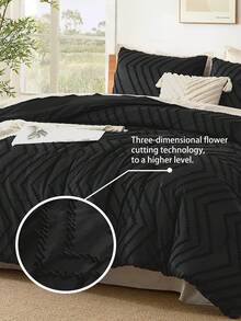 2/3pcs Black Geometric Floral Duvet Cover Set, Soft & Skin-Friendly, Suitable For Twin/Full/Queen/King Size Bed, All Seasons Home Decor, Bedding Gift, Machine Washable - Black - View 4