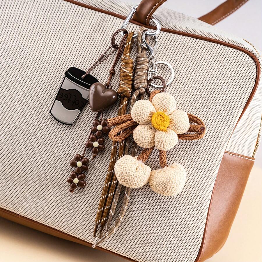 Bộ 2 móc khóa cao cấp, móc khóa nghệ thuật bền chắc với họa tiết cốc cà phê và hoa (thiết kế trang nhã), và họa tiết gấu và táo, phụ kiện thời trang cho túi xách, có thể treo trên túi xách và chìa khóa xe, quà tặng cao cấp độc đáo.