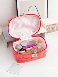 1 Stück Gitter-Kosmetiktasche im koreanischen Stil, gesteppte rosenrote Tasche, Ins-Stil Mädchen Urlaubsutensilien, große Kapazität Reißverschlusstasche, Geldbörse, Tamponbeutel mit Schmetterlingsmuster, Beauty-Tasche, Frühlingszubehör, Damenmode, Reise-Aufbewahrungstasche für Hochzeit, Brautjungfer, Weihnachten, Muttertag, Krankenschwestern-Tag, Lehrertag, Herbst, Uni-Utensilien, Reiseutensilien, Urlaubstasche für Frauen, Make-up-Organizer