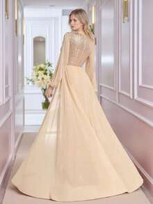 Suknia wieczorowa z cekinami, patchworkowa, zapinana na zamek błyskawiczny, modna elegancka sukienka damska z długim rękawem, odpowiednia na imprezy, koncerty, oficjalne stroje dla gości weselnych