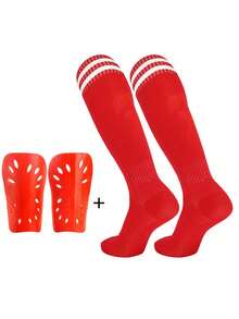 Kids Football Socks + Shin Guard Set, 7-12 Years Old Children Striped Sports Football Socks, Anti-Collision Football Shin Pads