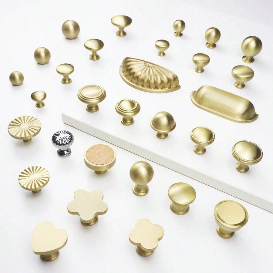 Round Brass Gold Furniture Handles For Drawers Bathroom Kitchen Storage Cabinet Pulls Wardrobe Shoe Cupboard Door Knob