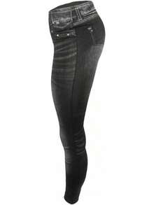 Denim Print Leggings, Fleece Lined, Full Lengthhalloween