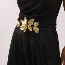 1 Chiếc Thắt Lưng Sắt Hợp Kim Màu Vàng Và Bạc Thắt Lưng Hoa Tulip Vàng Nhỏ Cổ Điển Kèm Váy Và Quần Jeans Trang Trí Dây Da Đen Dây Xích Eo Mỏng Thích Hợp Mặc Hàng Ngày - Vàng - Xem 9