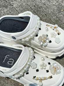 12pcs Shoe Charm/Shoe Accessories/Charms Pearl Chain Flower Charms For Shoes/Charms Suitable For Clogs/Beach Bags/Beach Shoes And Halloween Gifts/Christmas Gifts/Other Holiday Gifts