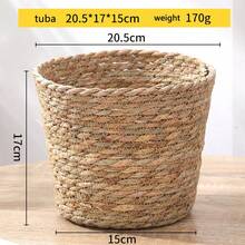 1件装编织草花盆编织植物篮花盆罩家居客厅藤竹编织篮海藻绳手工花篮 - 薑色 - 查看 16