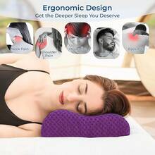 Travel Pillow Memory Foam Pillows, Ergonomic Wave Cervical Neck Pillow For Neck Pain Relief, Compressible Medium Firm Side Sleeper Pillow, Ideal For Camping, Office, Home & Bed (Light Grey, S) - 紫色 - 查看 2