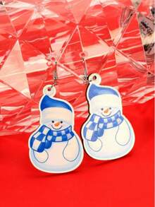 1 Pair Wooden Creative Christmas Cute Cartoon Snowman Earrings - Multicolor 2 - View 2