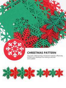 12 piezas Manteles individuales con diseño de copos de nieve, posavasos con copos de nieve, manteles individuales rojos para tazas de vino, té y café, en caja de regalo para decoración de fiesta de Navidad, invierno y días festivos. Manteles individuales y posavasos de fieltro verde y rojo para decoración de mesa de cena de fiesta de Navidad, boda de invierno y días festivos. - Multicolor - Ver 9