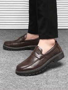 Men's Formal Shoes, New Slip-On Lace-Up Black Leather Shoes, Versatile For All Seasons, Vintage British Style Casual Business Dress Shoes, Comfortable Thick-Sole Leather Shoes For Young Men (Run Small By 1 Size) - Brown - View 2