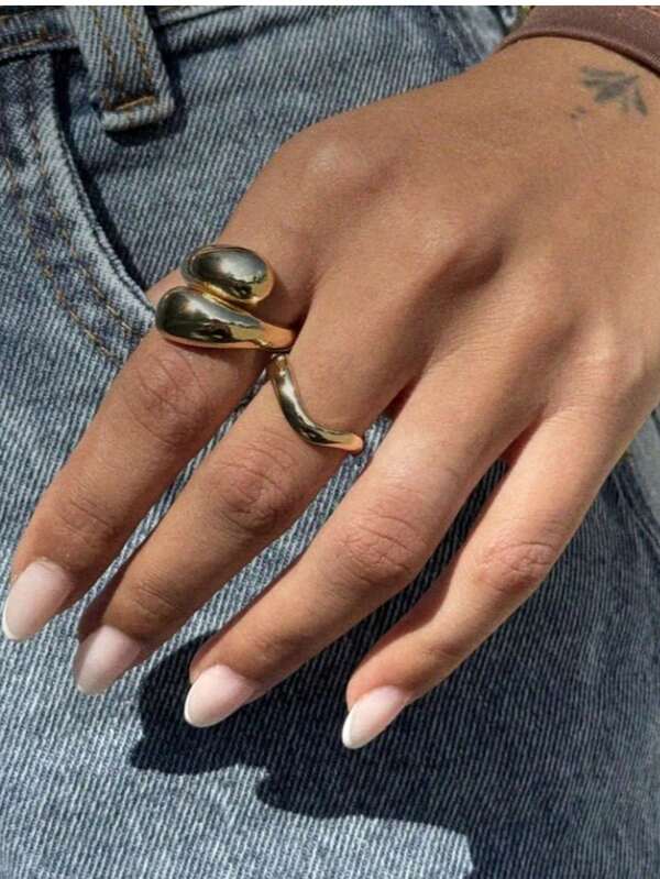 Anel Gota 2 Gotas Gotinha Anel regulavel Liso Folheado a Ouro