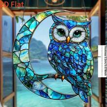 2D flacher Mond Eule Lichtfänger, 20 cm x 18 cm 2D Tiermotiv robuste Acryl Wanddekoration, geeignet für Auto, Wand, Garten, Veranda, Schlafzimmer, Büro, Außenterrasse, ideales Einweihungsgeschenk für Vogelliebhaber, Landhausstil Dekoration - Verschiedenfarbig - Übersicht 2