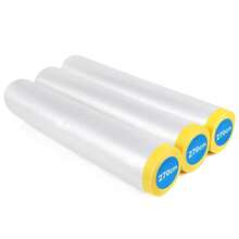 BOMEI PACK 3 Rollos Película de Enmascarar Pre-Cortada Transparente 106.3 Pulgadas x 66 Pies por Rollo, Cinta y Cortina para Cubrir Pintura Automotriz - 1 - Ver 9