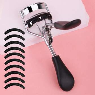 1 قطعة مكواة رموش سوداء مع مشط و 10 قطع وسادات سيليكون، مكواة رموش محمولة مع وسادات سيليكون، تشكيل طويل الأمد، رفع الرموش، عيون كبيرة، مناسبة للتجميل اليومي لتجعيد الرموش، مستحضرات تجميل، رخيصة، ديكور الغرفة، مكياج، السفر، غرفة النوم، اكسسوارات المكياج، مكواة الرموش، رخيصة، هدايا جوارب، مكياج، أدوات المكياج، أشياء رخيصة، هدايا، هدايا للنساء، هدايا عيد الميلاد