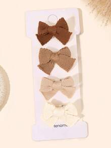 4pcs Brown Tone Knitted Hair Bows For Baby Girl, Soft Knitted Baby Bow Hair Clips , Warm Tone Baby Bows Hairpins, Daily Wear Headpiece, Baby Hair Accessories. - Multicolor - View 2