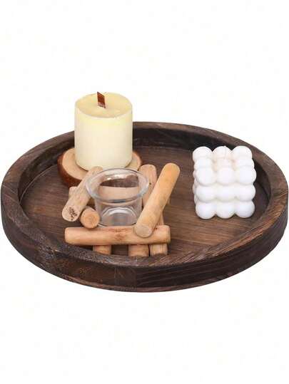 1 PIEZA Bandeja decorativa de madera estilo vintage, soporte para velas para decoración del hogar. Bandeja de madera rústica con asas, bandeja de servicio multiusos para mesa de comedor, mesa de café, centro de mesa