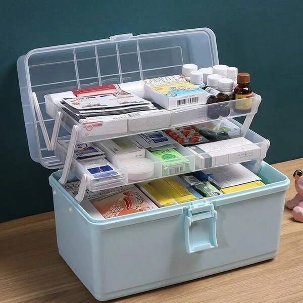 1pc Large Capacity First Aid Kit, Multi-Layer Medical Box, Home Emergency Storage Container, Portable Carrying Case
