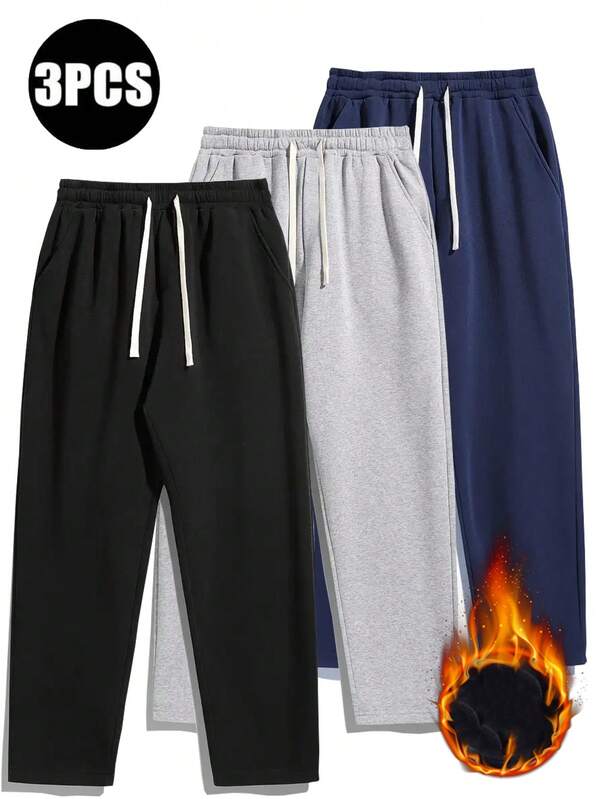 3 Stücke/Pack Herren Fleece gefütterte Hosen, dicke warme Freizeithosen für Herbst/Winter