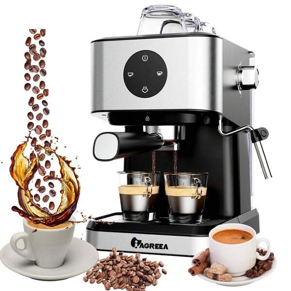IAGREEA Italian Espresso Machine, Espresso Coffee Machine, 20Bar, 1.5L/50oz, Detachable Water Tank, Digital Touch Screen, Automatic Pause, Suitable For Espresso/Cappuccino/Latte, Home Brewing, Home Barista, Office, 1050 W,Kitchen Accessories,For CHristmas Gifts,Bst Gifts