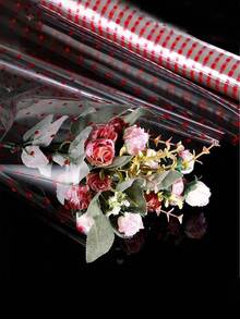 1卷透明包装纸，宽15.7英寸，长98英尺，厚2.3密耳，适用于礼品篮、花束包装和手工制作，红色波点图案 - 彩色 - 查看 2