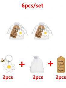 12pcs/3pcs Bee And Sunflower Keychain Gift Set - Cute Party Gift Return Sets Include, Stainless Steel Keychain, Organza Bag , Thank You Tags ,Suitable For Wedding, Bridal, Bachelorette Celebrations,Mother's Day Gifts,