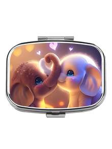 1pc Owl, Puppy, Fox, Cat Pattern Printed Square Pill Box, 2 Compartment Portable Pill Case For Pocket Or Wallet, Decorative Metal Medicine Vitamin Storage Box For Pocket, Wallet, Travel, Unique Gift - Multicolor - View 18