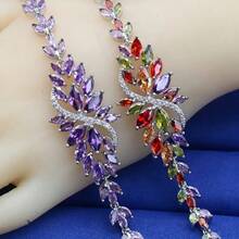 1pc Luxury Banquet Accessory Copper Bangle With Colorful Cubic Zirconia Bracelet, Elegant Jewelry For Women, Suitable For Wedding, Festival Celebration, Valentine's Day Gift